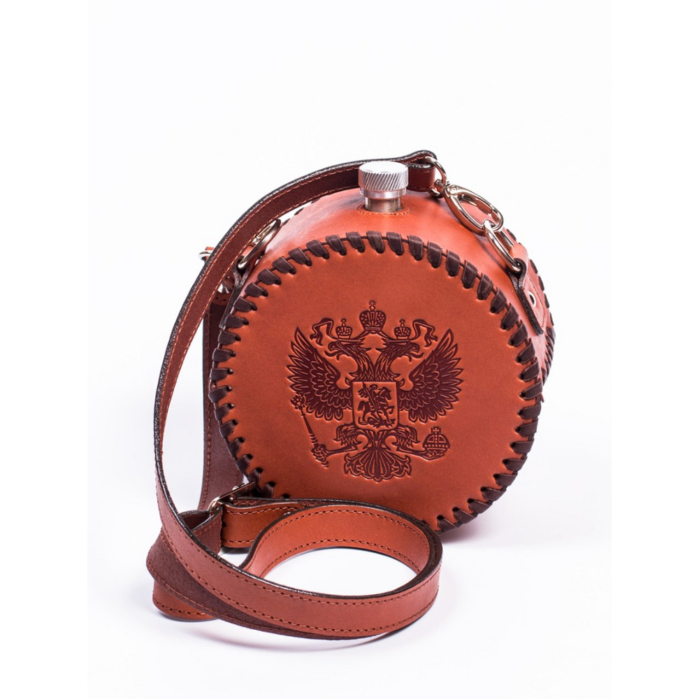 Frenzo gifts ФФ.44.К.Т фляжка подарочная в кожаном чехле / Герб / коричневый