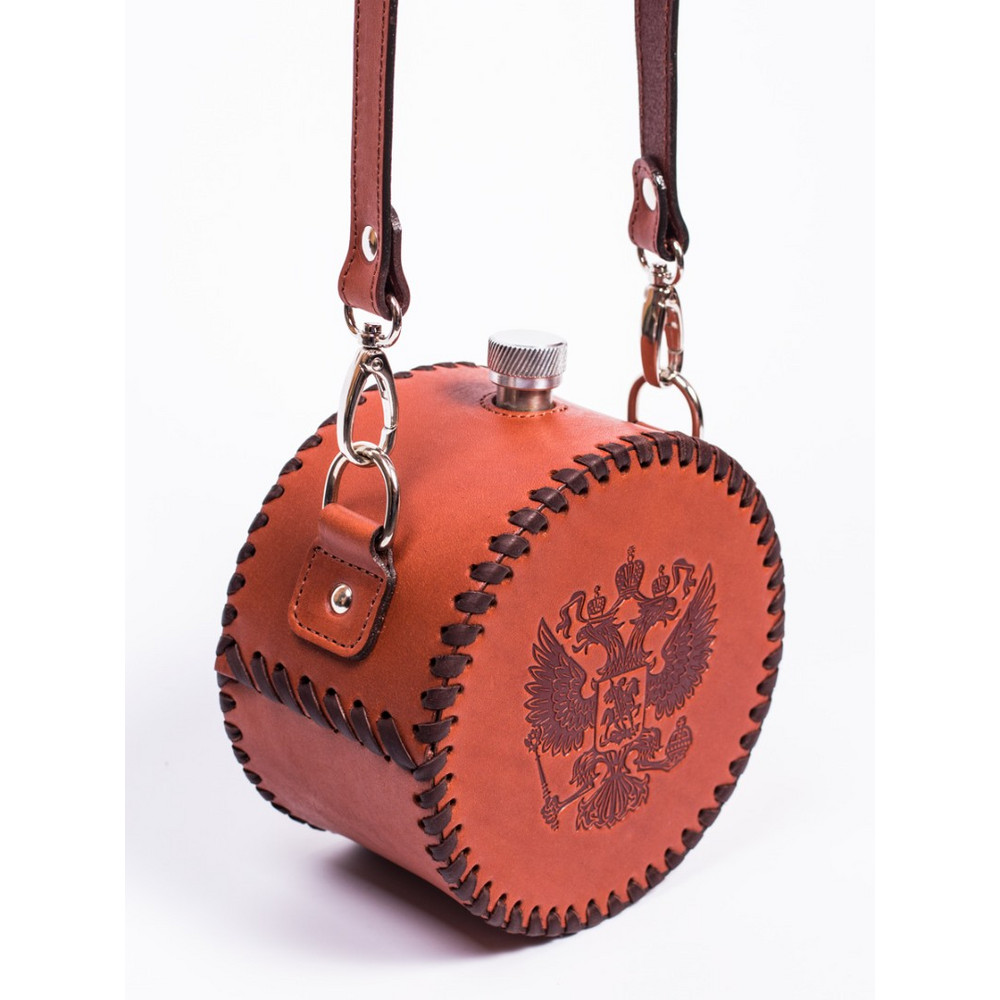 Frenzo gifts ФФ.44.К.Т фляжка подарочная в кожаном чехле / Герб / коричневый