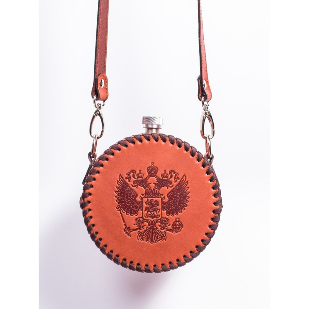 Frenzo gifts ФФ.44.К.Т фляжка подарочная в кожаном чехле / Герб / коричневый