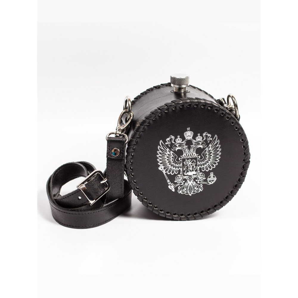 Frenzo gifts ФФ.44.К.Т фляжка подарочная в кожаном чехле / Герб / черный