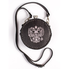 Frenzo gifts ФФ.44.К.Т фляжка подарочная в кожаном чехле / Герб / черный