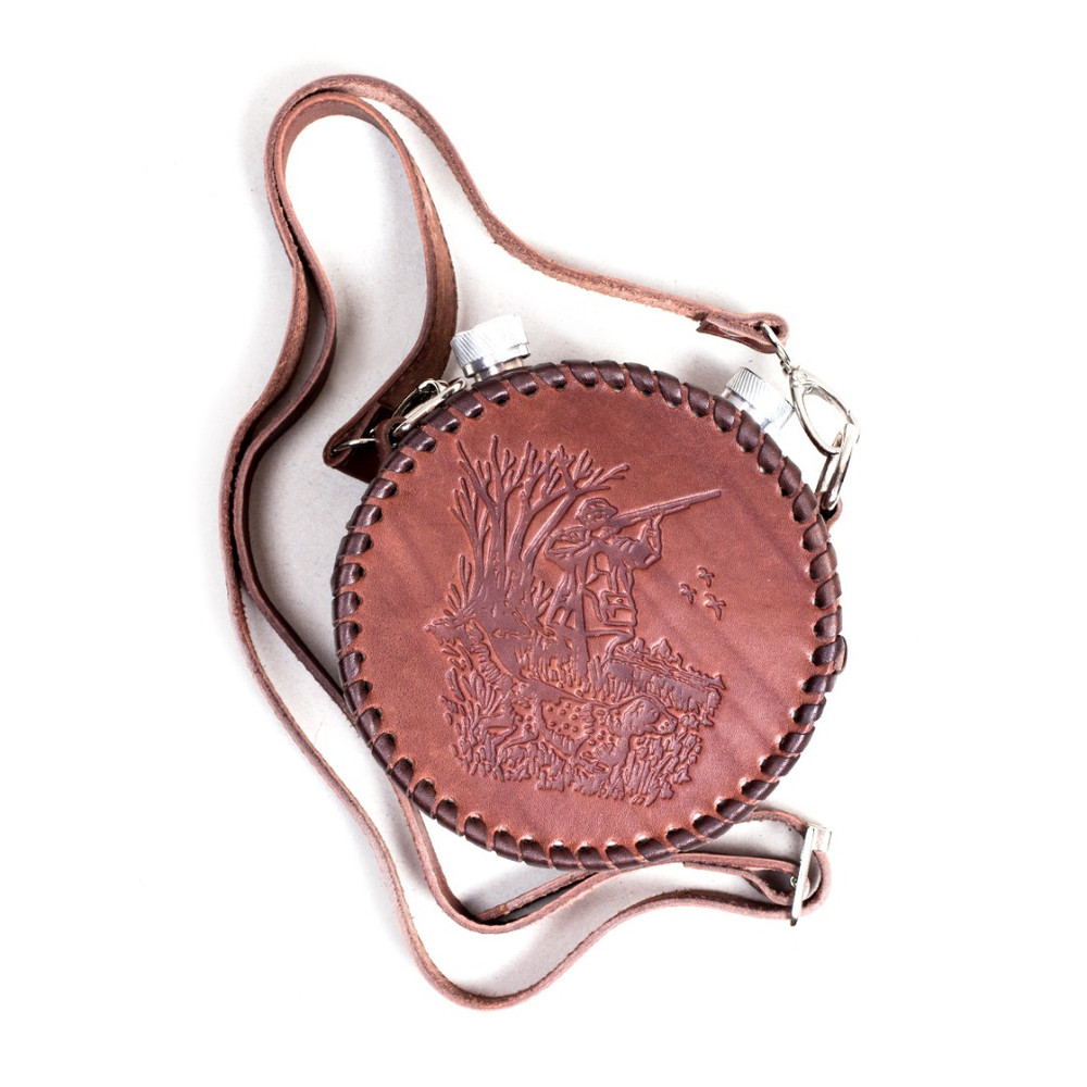 Frenzo gifts ФФ.42.Ч.Т фляжка подарочная в кожаном чехле / Охотник / коричневый