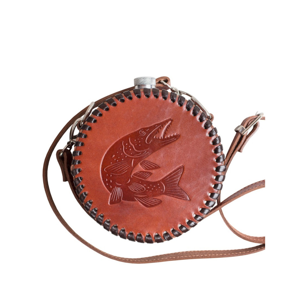 Frenzo gifts ФФ.44.К.Т фляжка подарочная в кожаном чехле / Щука / коричневый