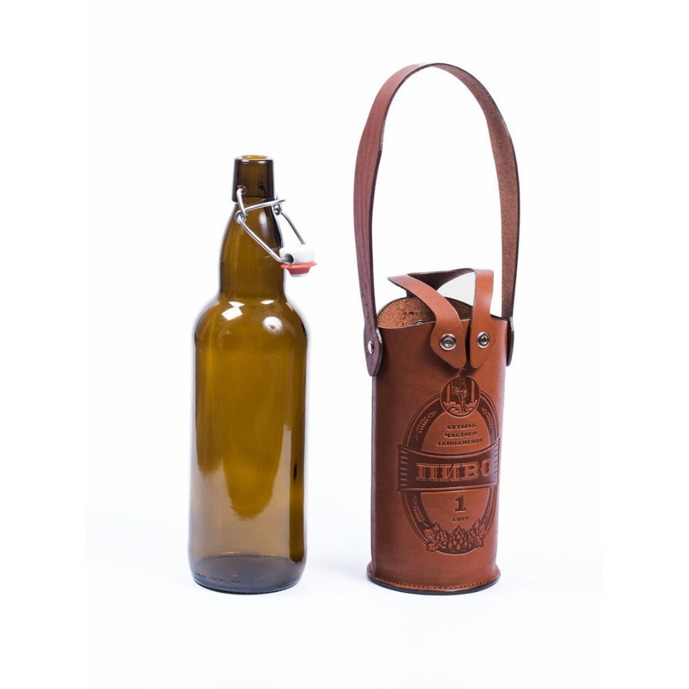 Frenzo gifts СК.33.Т Бутыль для пива 1 л в чехле из натуральной кожи