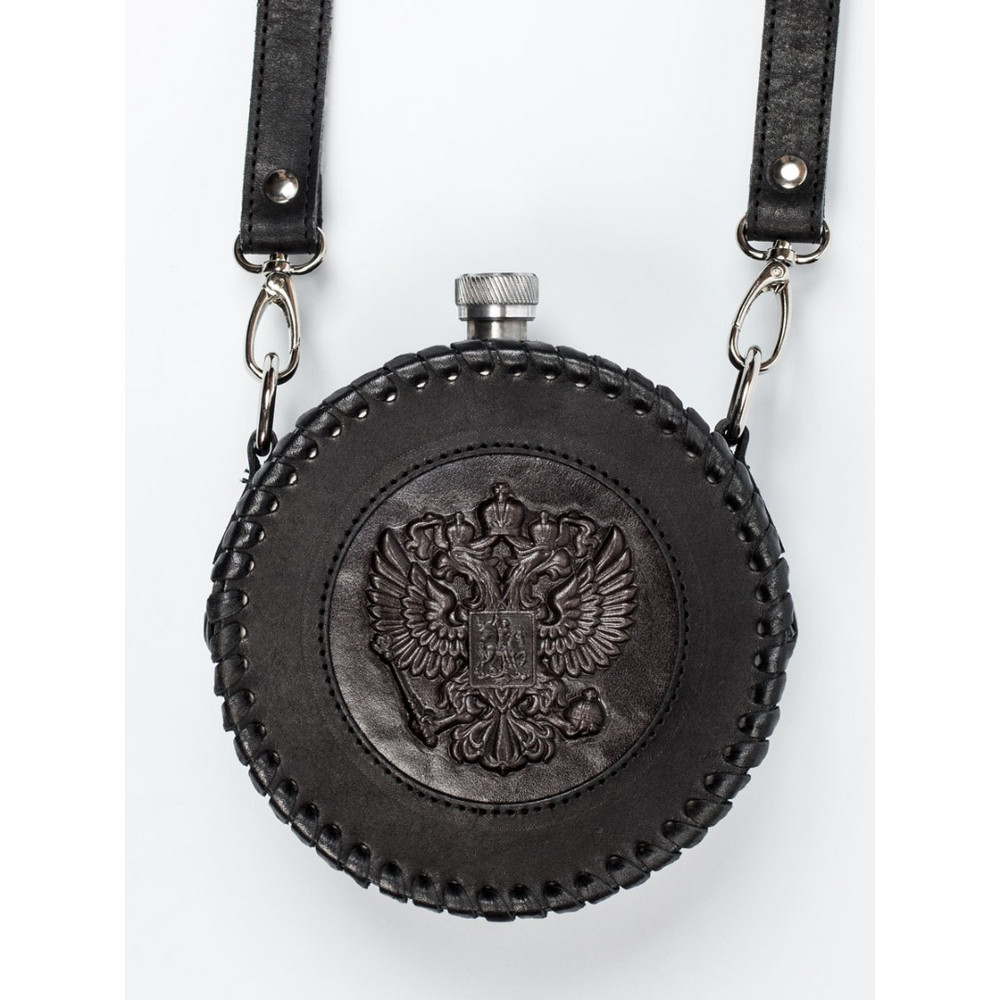 Frenzo gifts ФФ.54 фляжка подарочная в кожаном чехле / Герб / черный