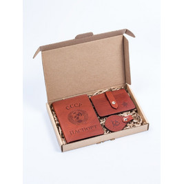 Frenzo gifts / НКГ.01.СССР набор подарочный из натуральной кожи (обложка на паспорт, картхолдер, брелок)