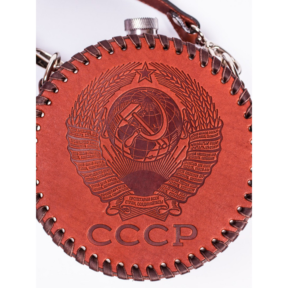FRENZO GIFTS ФФ.44.СССР ФЛЯЖКА ПОДАРОЧНАЯ В КОЖАНОМ ЧЕХЛЕ / КОРИЧНЕВЫЙ